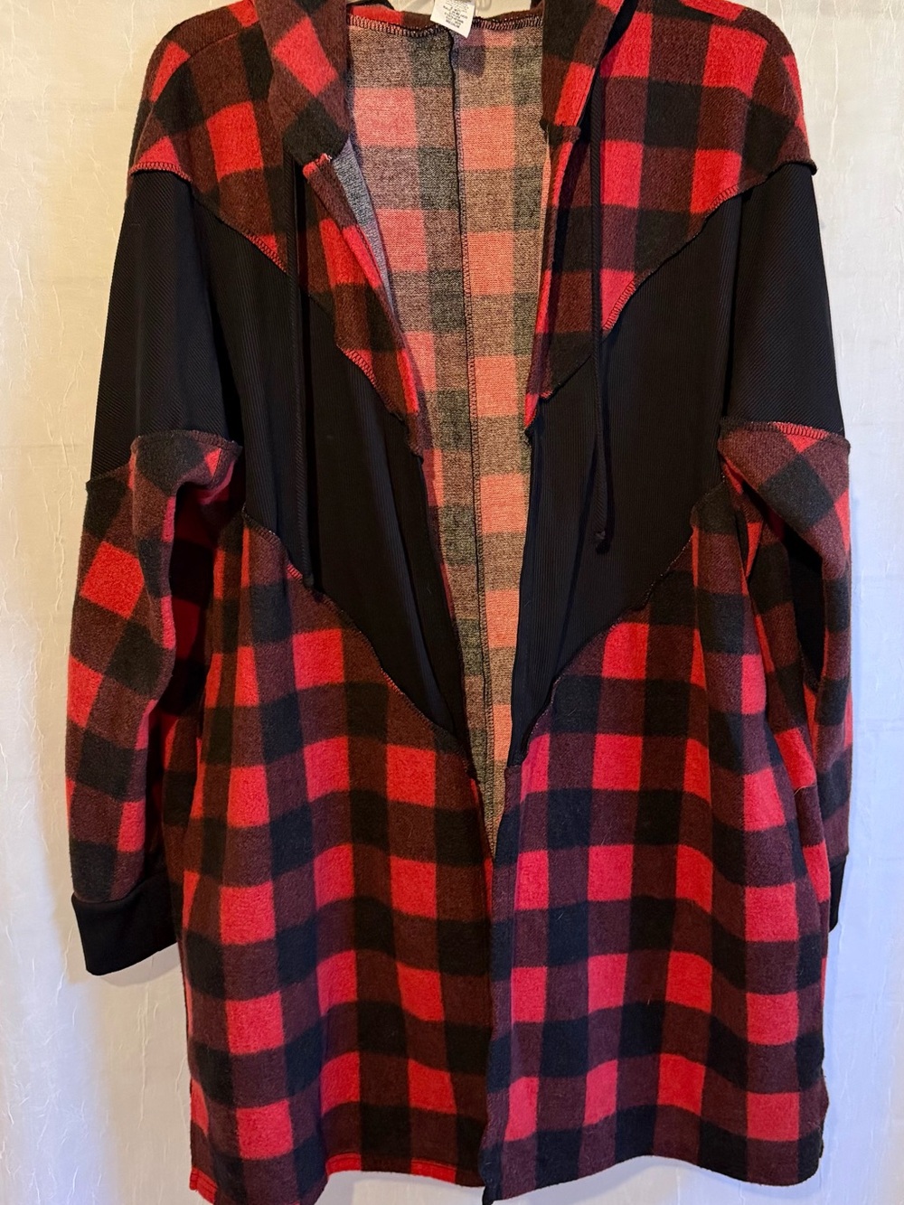 Sew In Love M  Red and Black Plaid Fleece Hooded Shirt Jacket